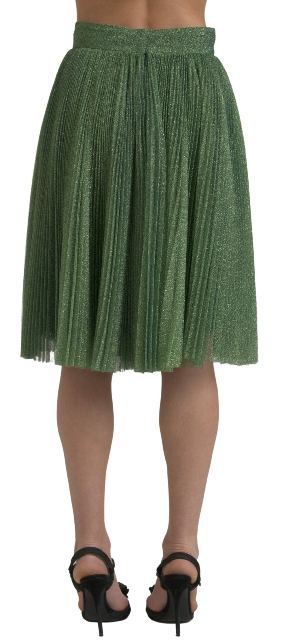Dolce & Gabbana Metallic Green High Waist A-line Pleated Skirt by Dolce & Gabbana