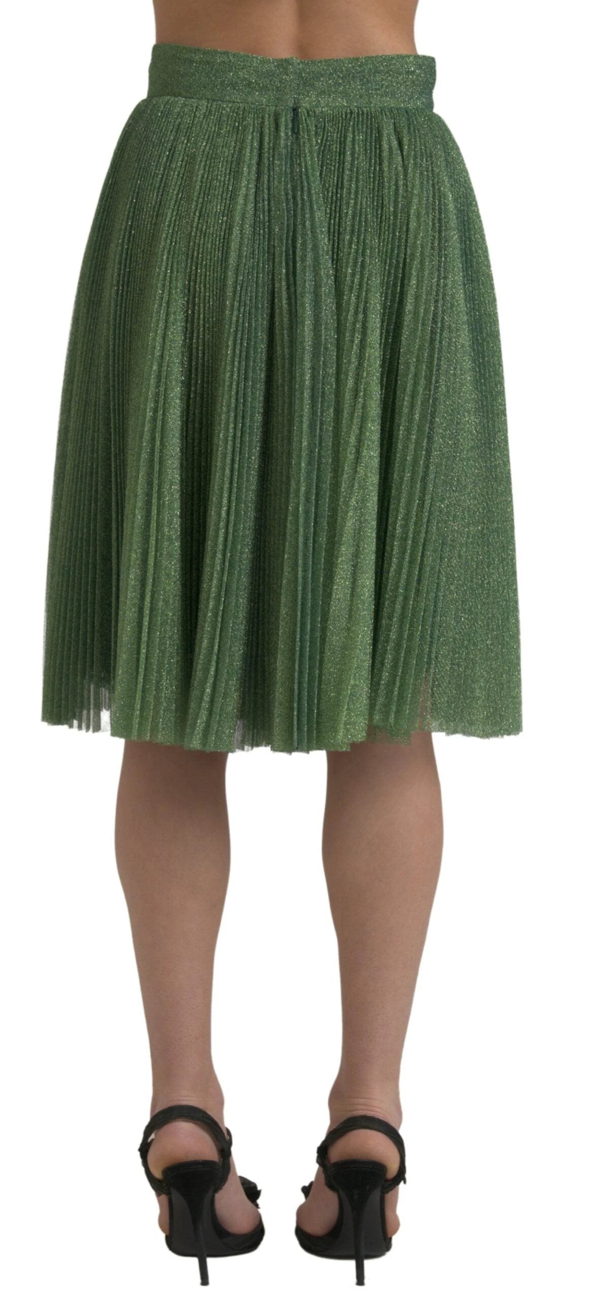 Dolce & Gabbana Metallic Green High Waist A-line Pleated Skirt by Dolce & Gabbana