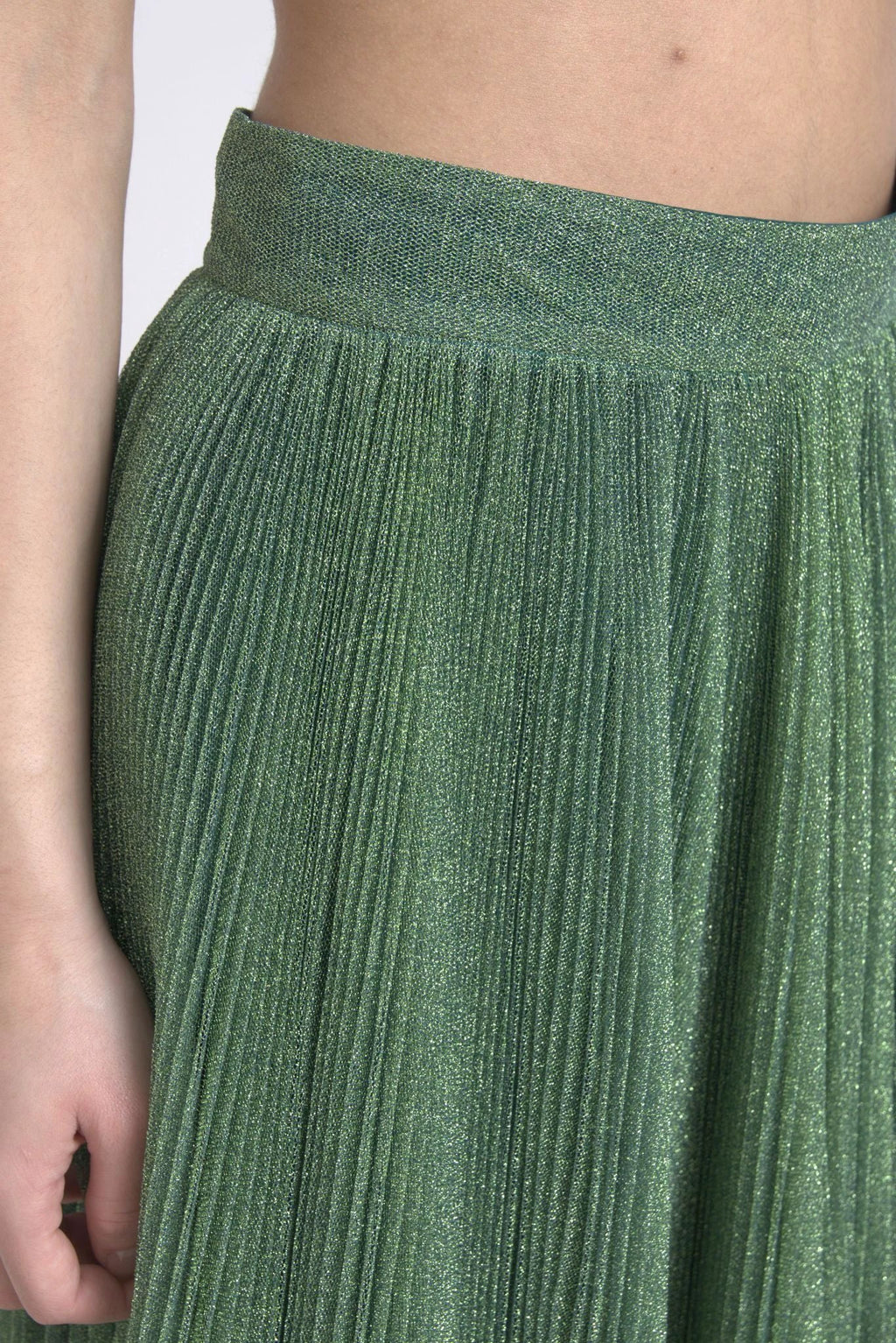 Dolce & Gabbana Metallic Green High Waist A-line Pleated Skirt by Dolce & Gabbana