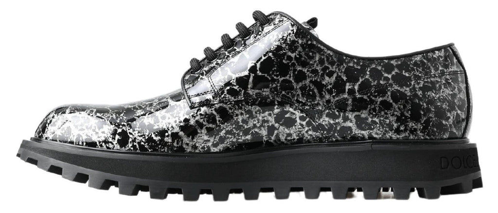 Dolce & Gabbana Black White Derby Patent Leather Shoes by Dolce & Gabbana