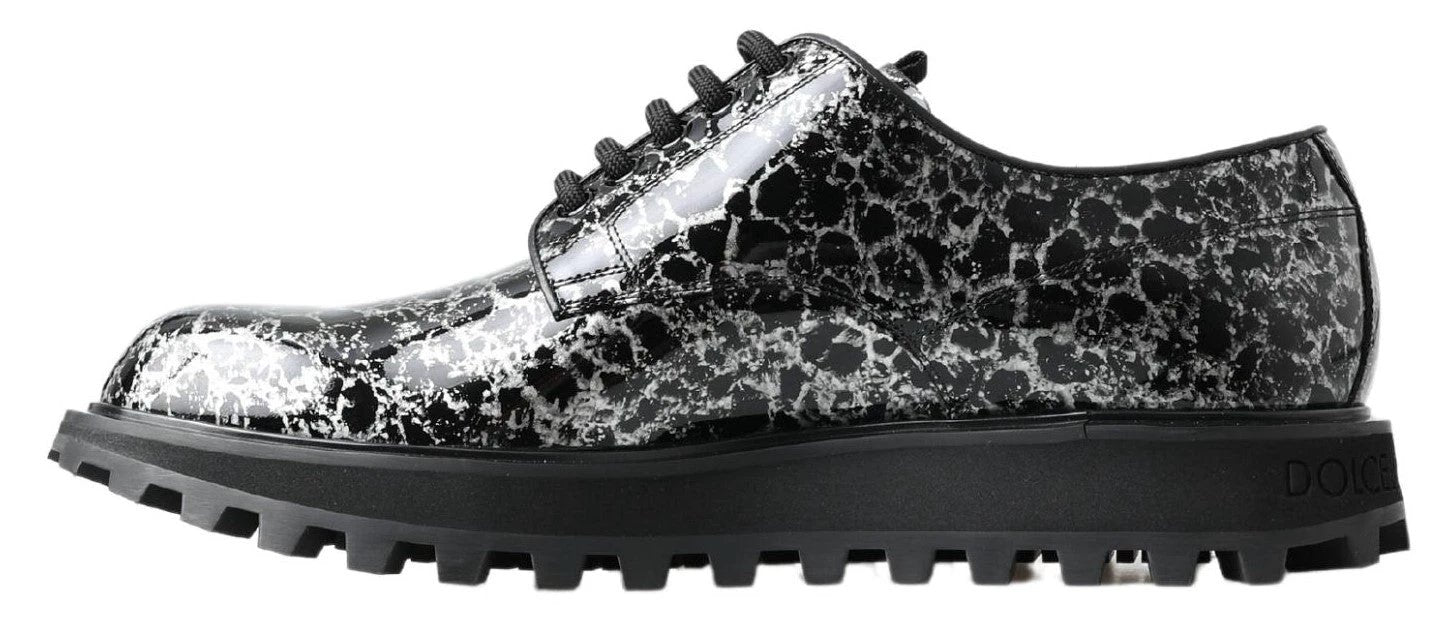 Dolce & Gabbana Black White Derby Patent Leather Shoes by Dolce & Gabbana