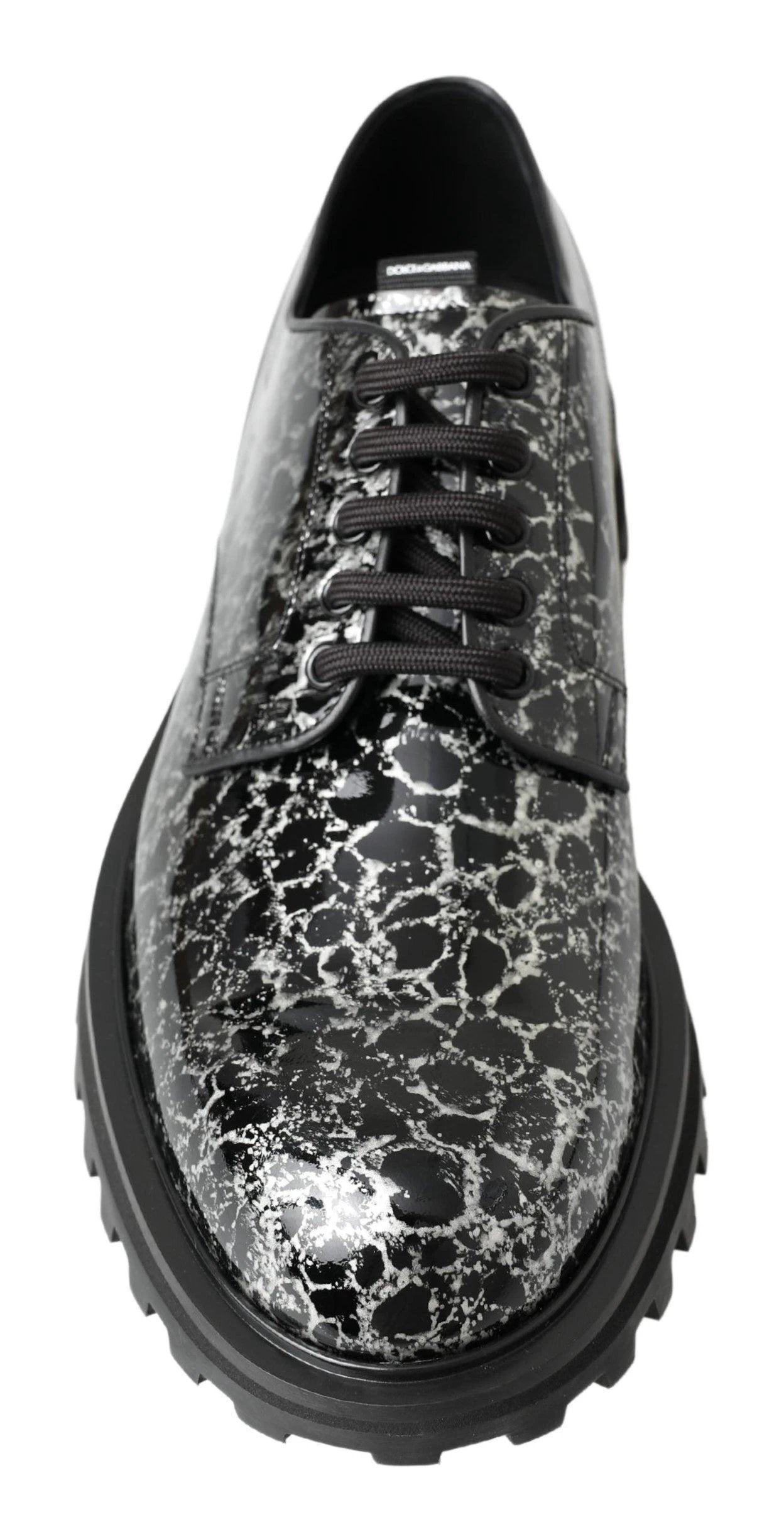 Dolce & Gabbana Black White Derby Patent Leather Shoes by Dolce & Gabbana