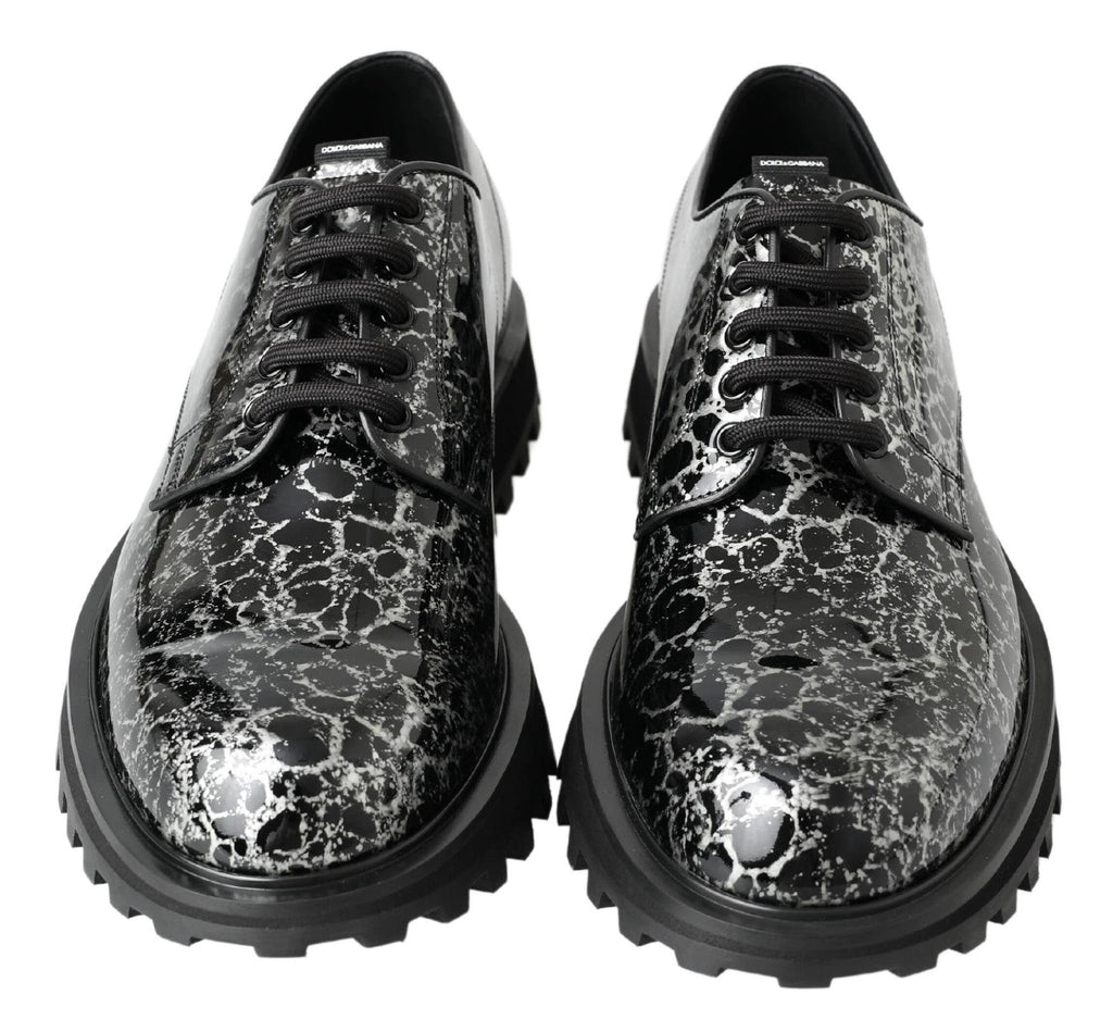 Dolce & Gabbana Black White Derby Patent Leather Shoes by Dolce & Gabbana
