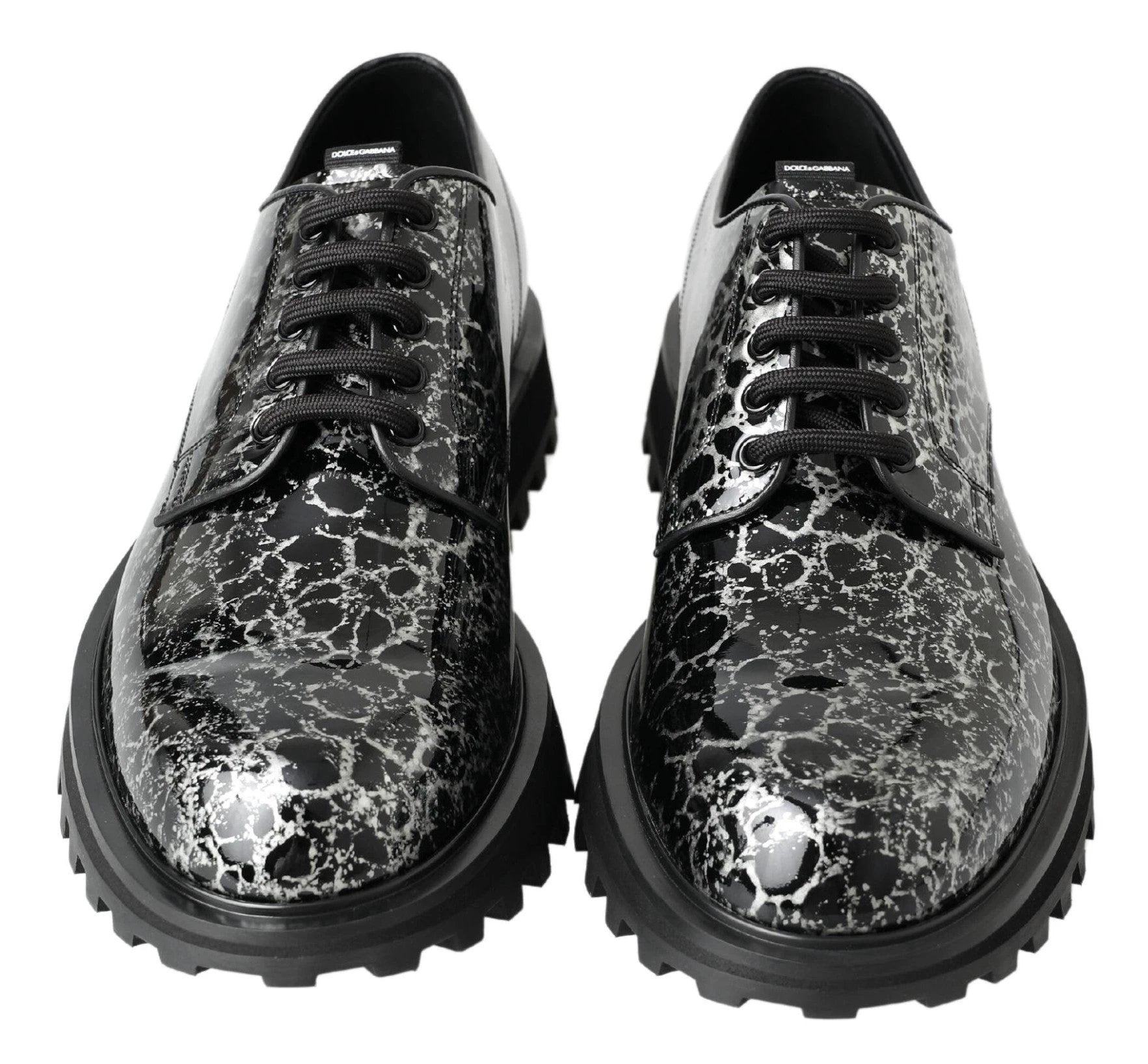 Dolce & Gabbana Black White Derby Patent Leather Shoes by Dolce & Gabbana
