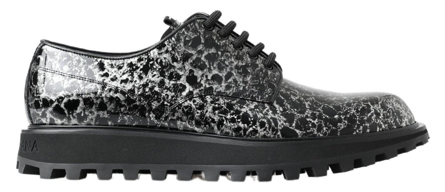 Dolce & Gabbana Black White Derby Patent Leather Shoes by Dolce & Gabbana
