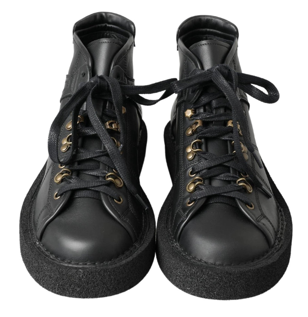 Dolce & Gabbana Black Leather Slip on Stretch Boots by Dolce & Gabbana