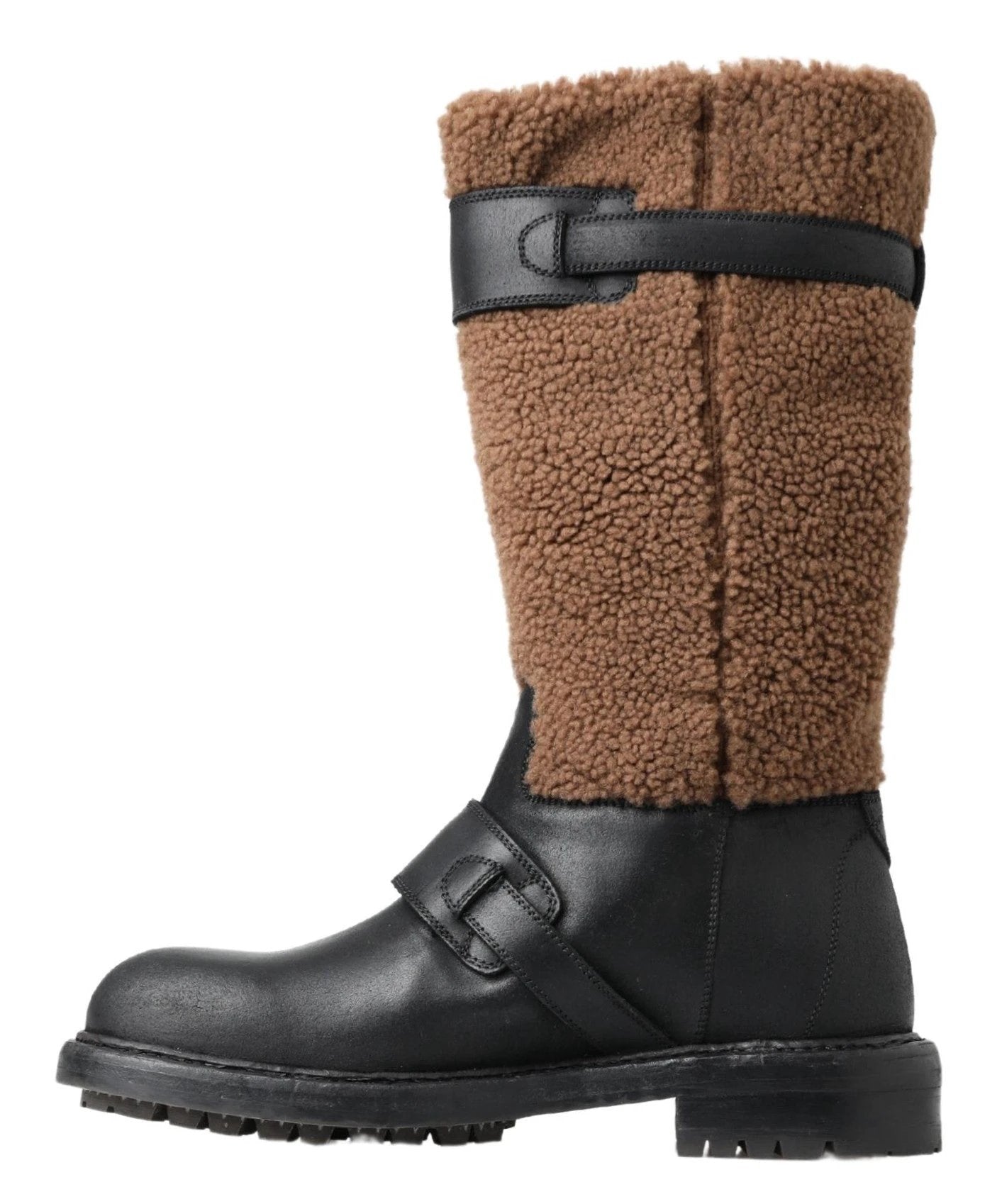 Dolce & Gabbana Black Leather Brown Shearling Boots by Dolce & Gabbana