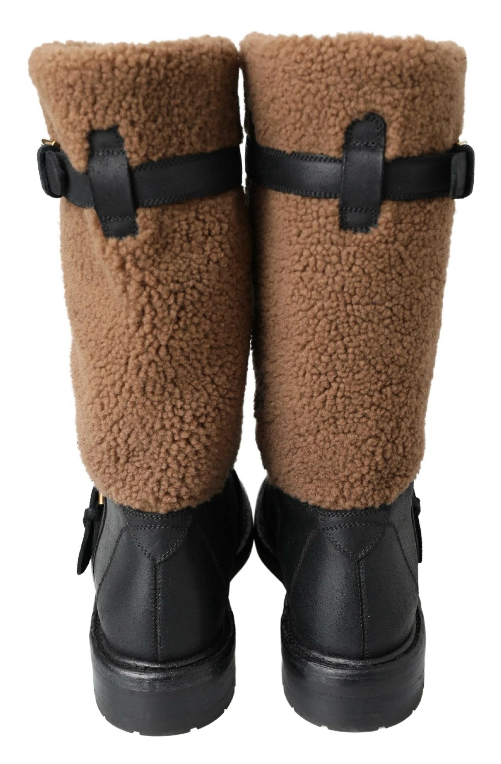 Dolce & Gabbana Black Leather Brown Shearling Boots by Dolce & Gabbana
