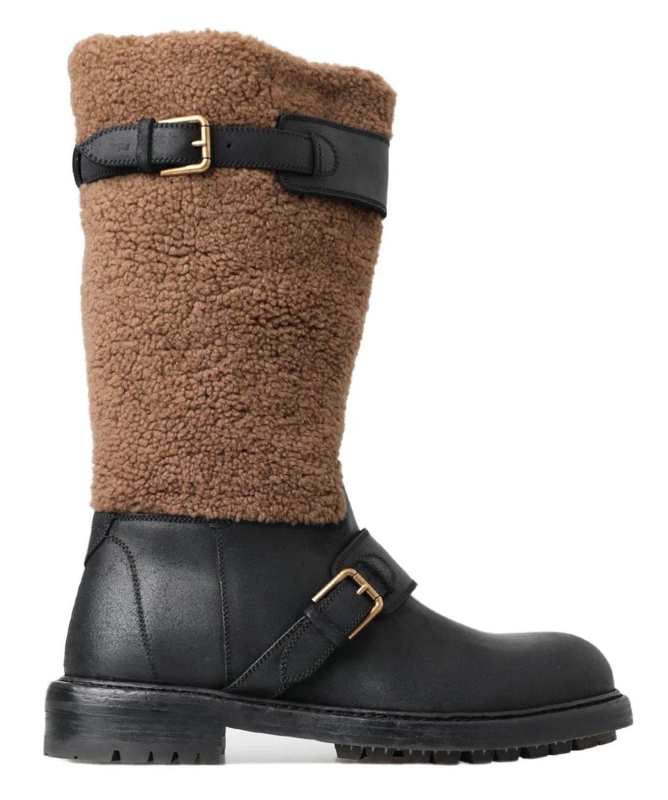 Dolce & Gabbana Black Leather Brown Shearling Boots by Dolce & Gabbana