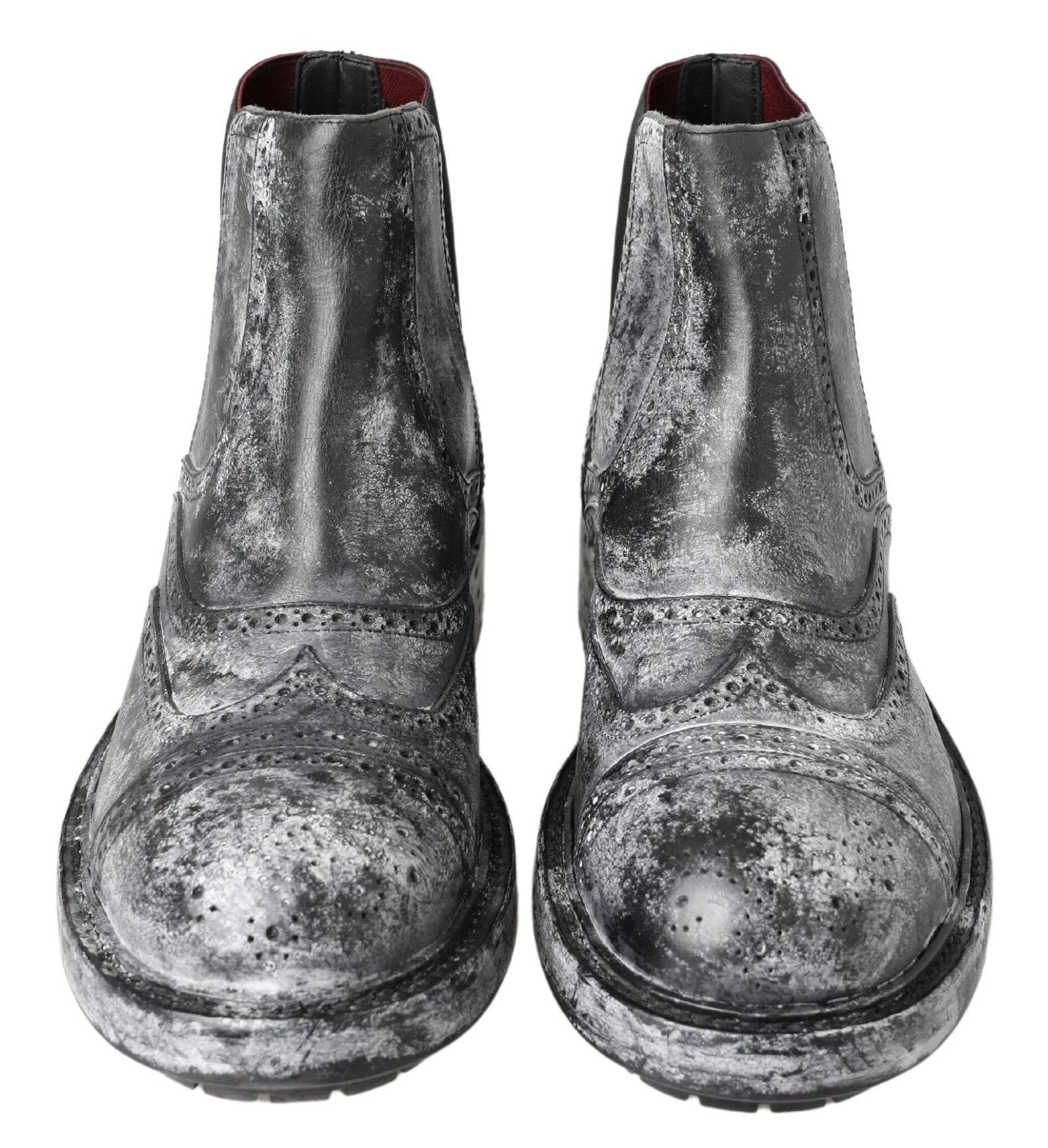 Dolce & Gabbana Black Gray Leather Ankle Boots by Dolce & Gabbana