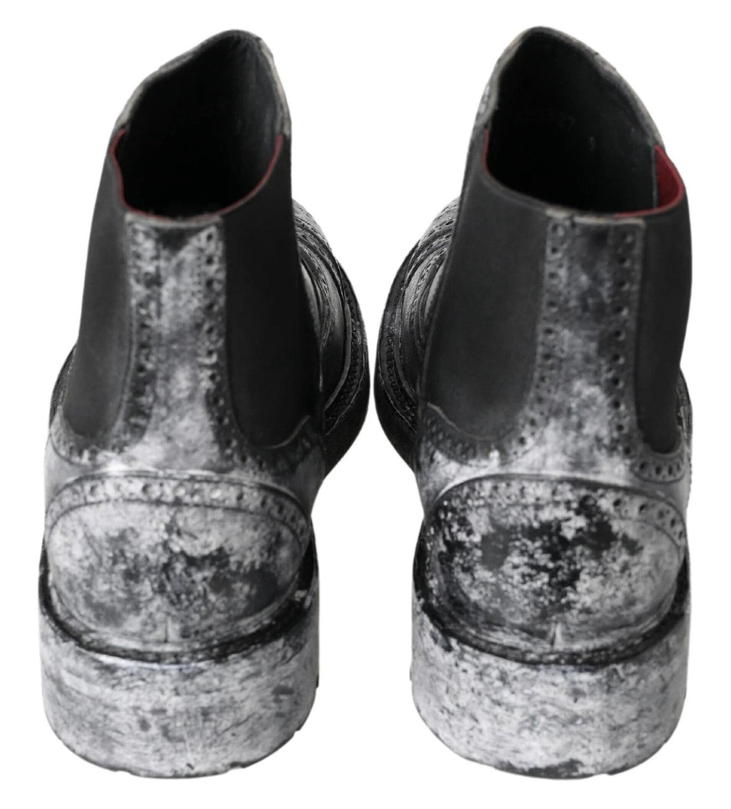 Dolce & Gabbana Black Gray Leather Ankle Boots by Dolce & Gabbana