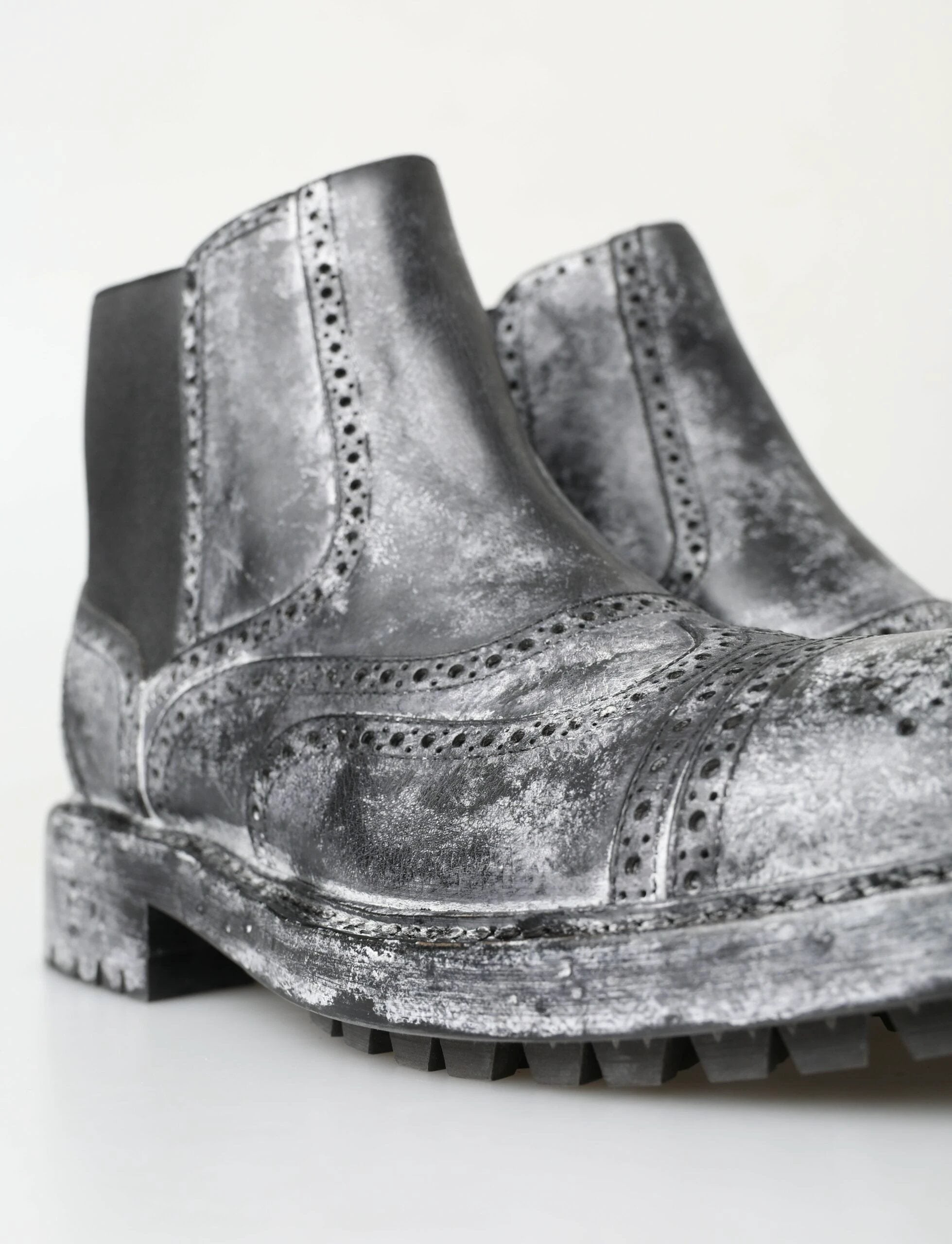 Dolce & Gabbana Black Gray Leather Ankle Boots by Dolce & Gabbana
