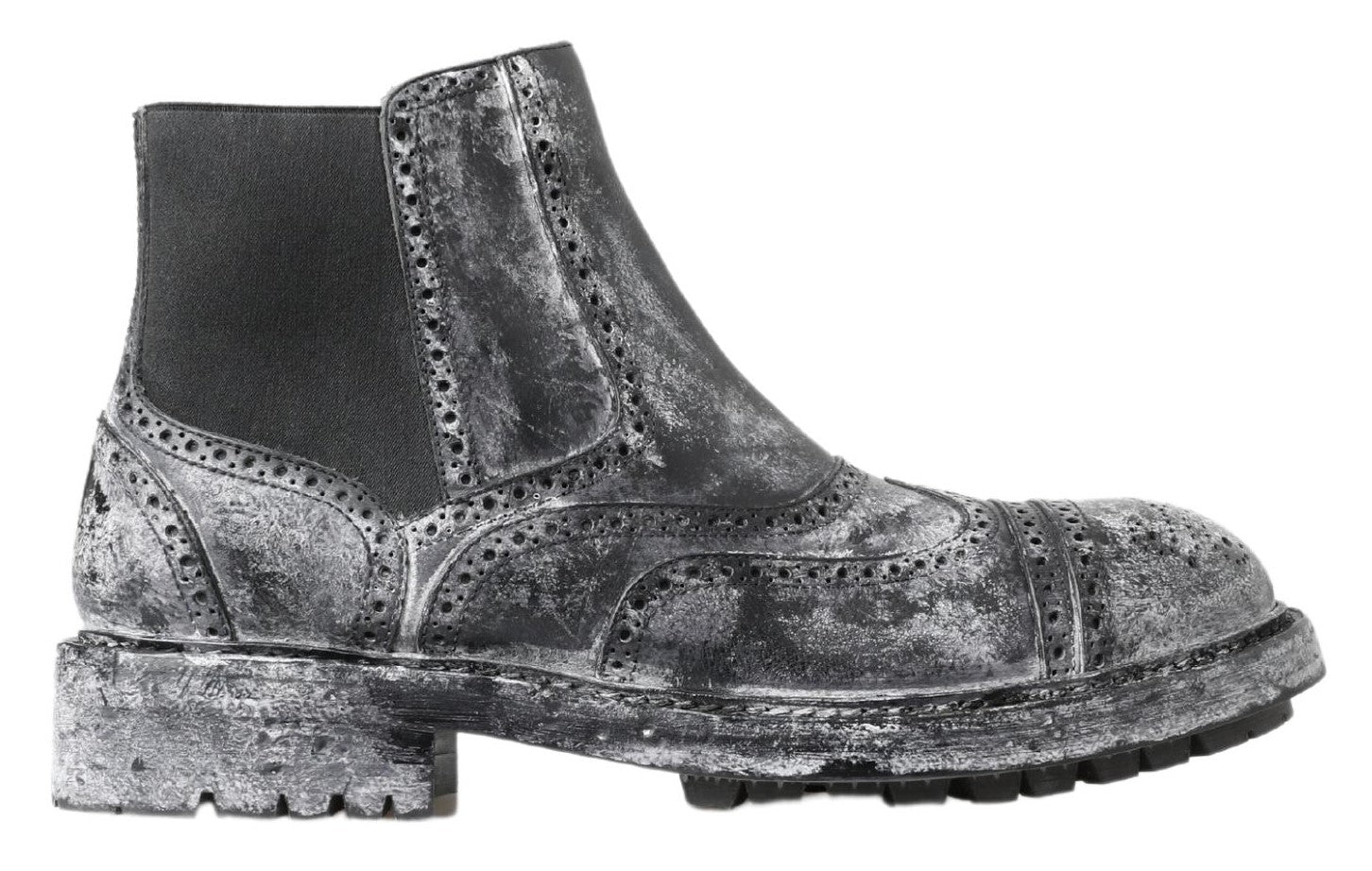 Dolce & Gabbana Black Gray Leather Ankle Boots by Dolce & Gabbana