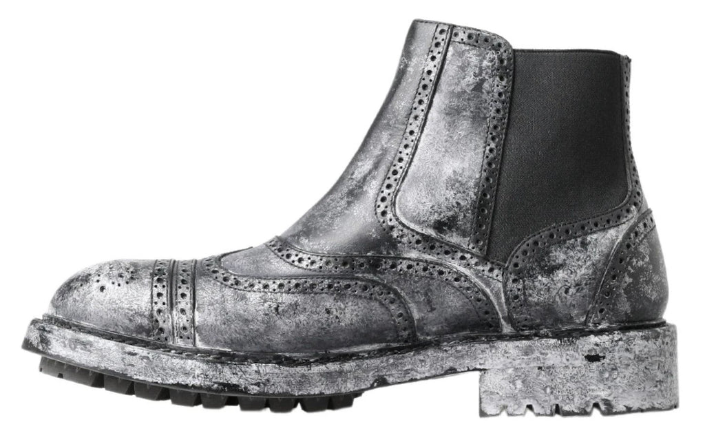 Dolce & Gabbana Black Gray Leather Ankle Boots by Dolce & Gabbana
