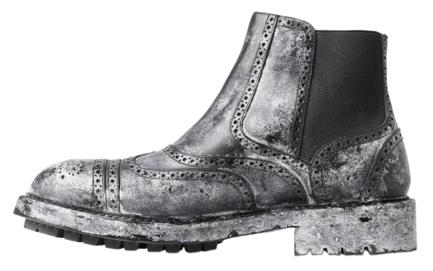 Dolce & Gabbana Black Gray Leather Ankle Boots by Dolce & Gabbana