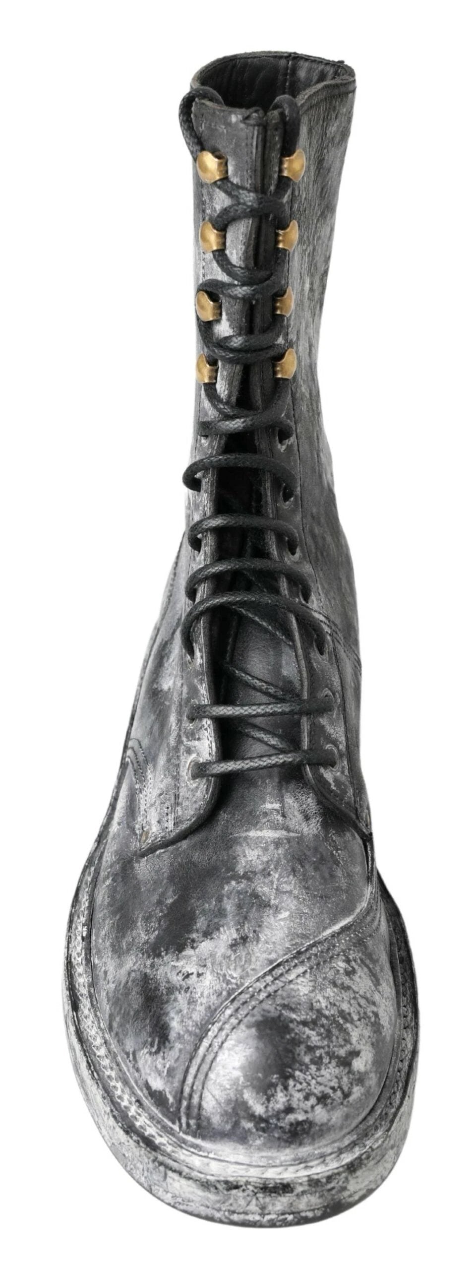 Dolce & Gabbana Black Gray Leather Mid Calf Boots Shoes by Dolce & Gabbana