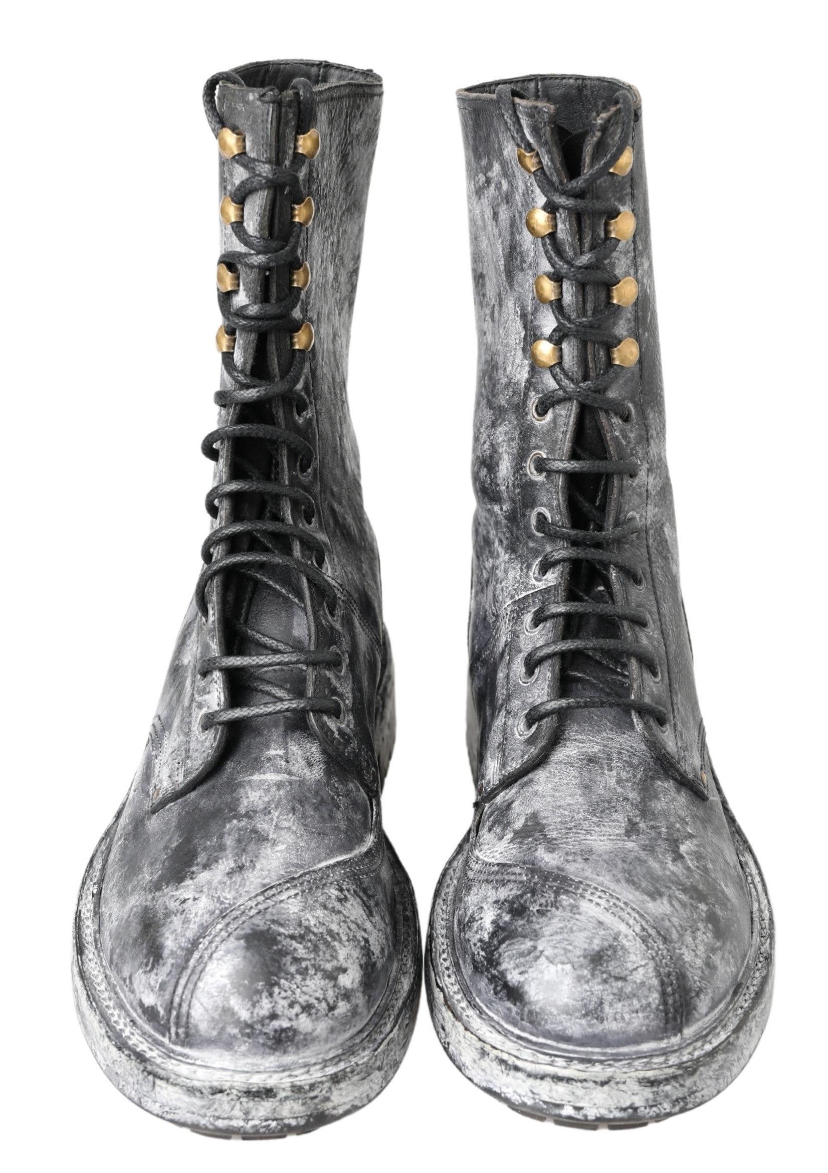 Dolce & Gabbana Black Gray Leather Mid Calf Boots Shoes by Dolce & Gabbana