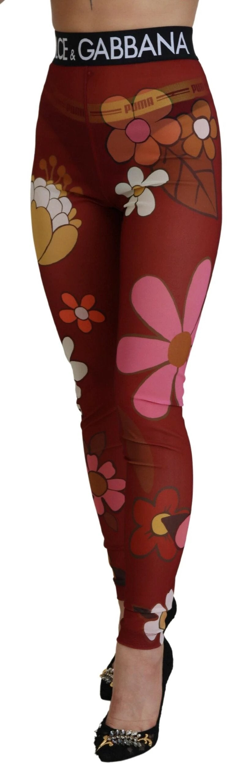Dolce & Gabbana Red Floral Leggings Stretch Waist Pants by Dolce & Gabbana