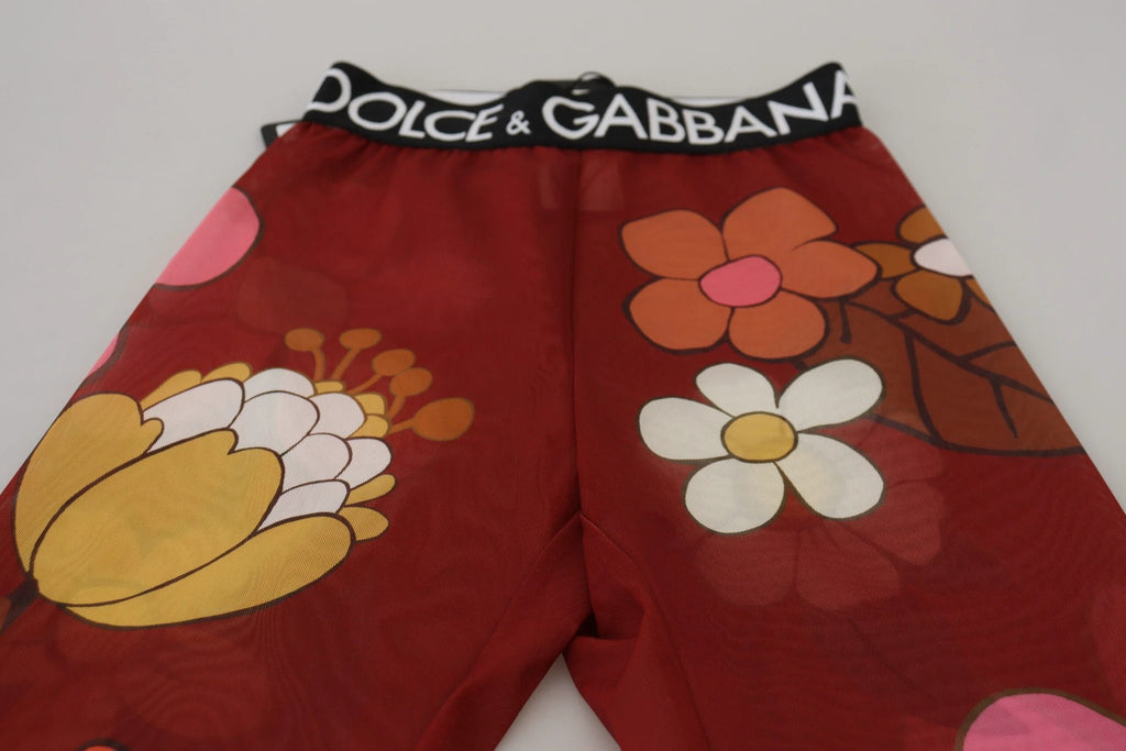 Dolce & Gabbana Red Floral Leggings Stretch Waist Pants by Dolce & Gabbana