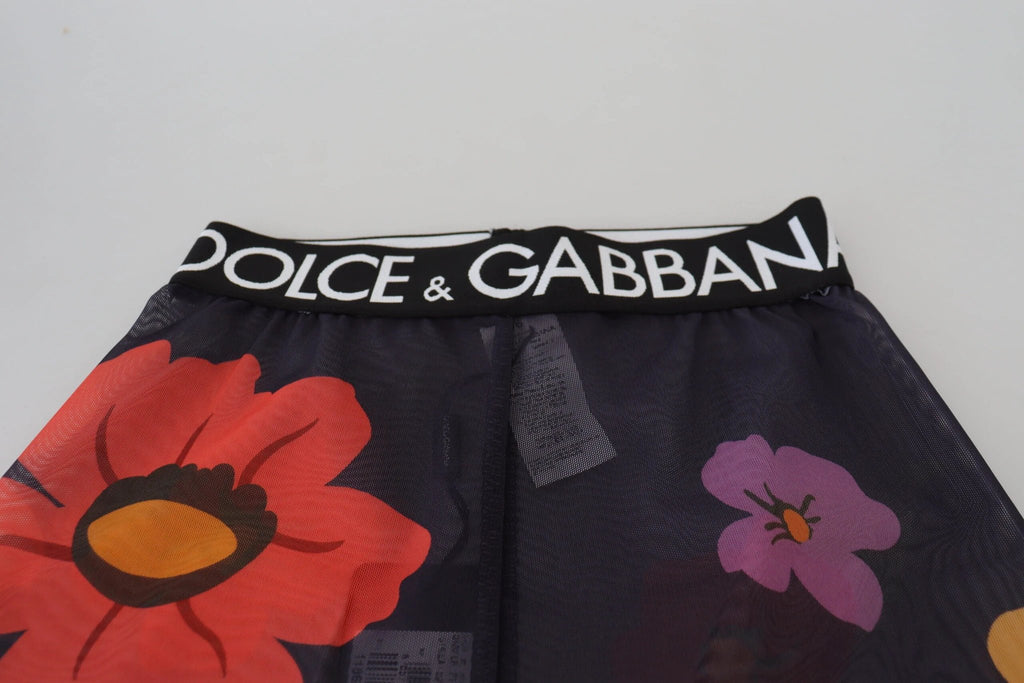 Dolce & Gabbana Black Floral Leggings Stretch Waist Pants by Dolce & Gabbana