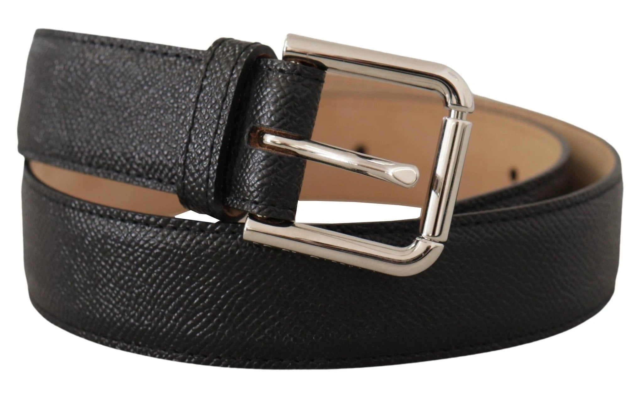 Dolce & Gabbana Black Calf Leather Brown Backend Metal Buckle Belt by Dolce & Gabbana