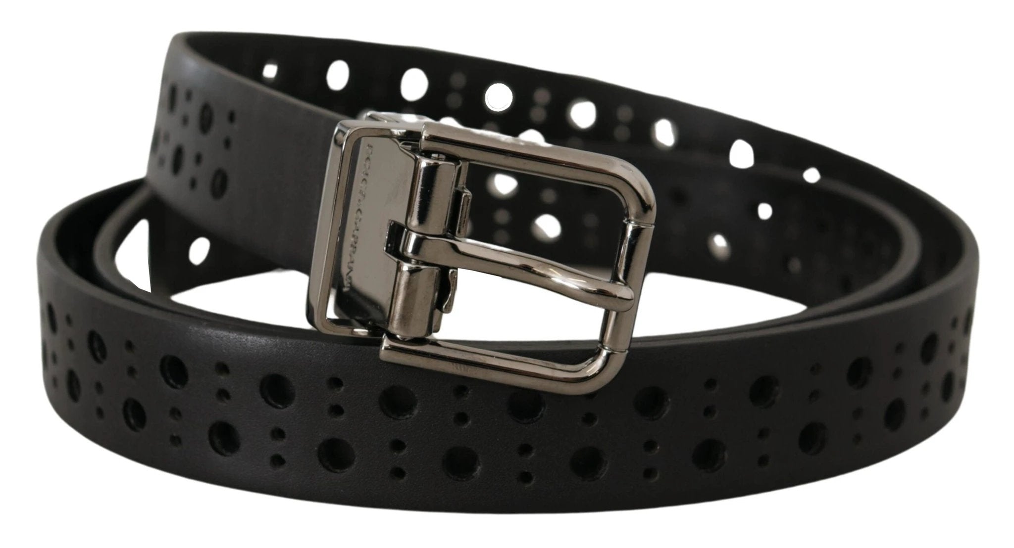 Dolce & Gabbana Black Calf Leather Perforated Metal Buckle Belt by Dolce & Gabbana