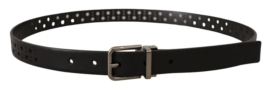 Dolce & Gabbana Black Calf Leather Perforated Metal Buckle Belt by Dolce & Gabbana
