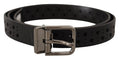 Dolce & Gabbana Black Calf Leather Perforated Metal Buckle Belt by Dolce & Gabbana