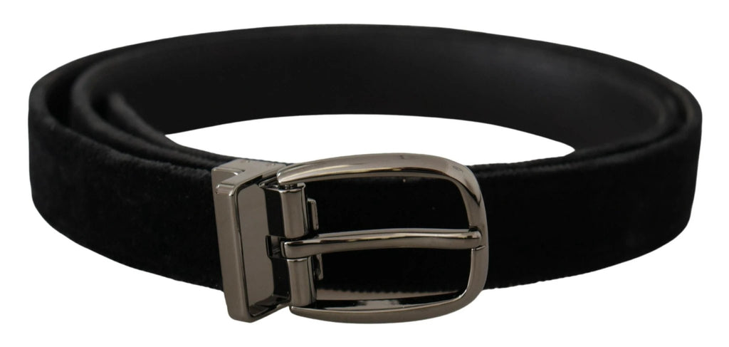 Dolce & Gabbana Black Velvet Classic Logo Engraved Metal Belt by Dolce & Gabbana