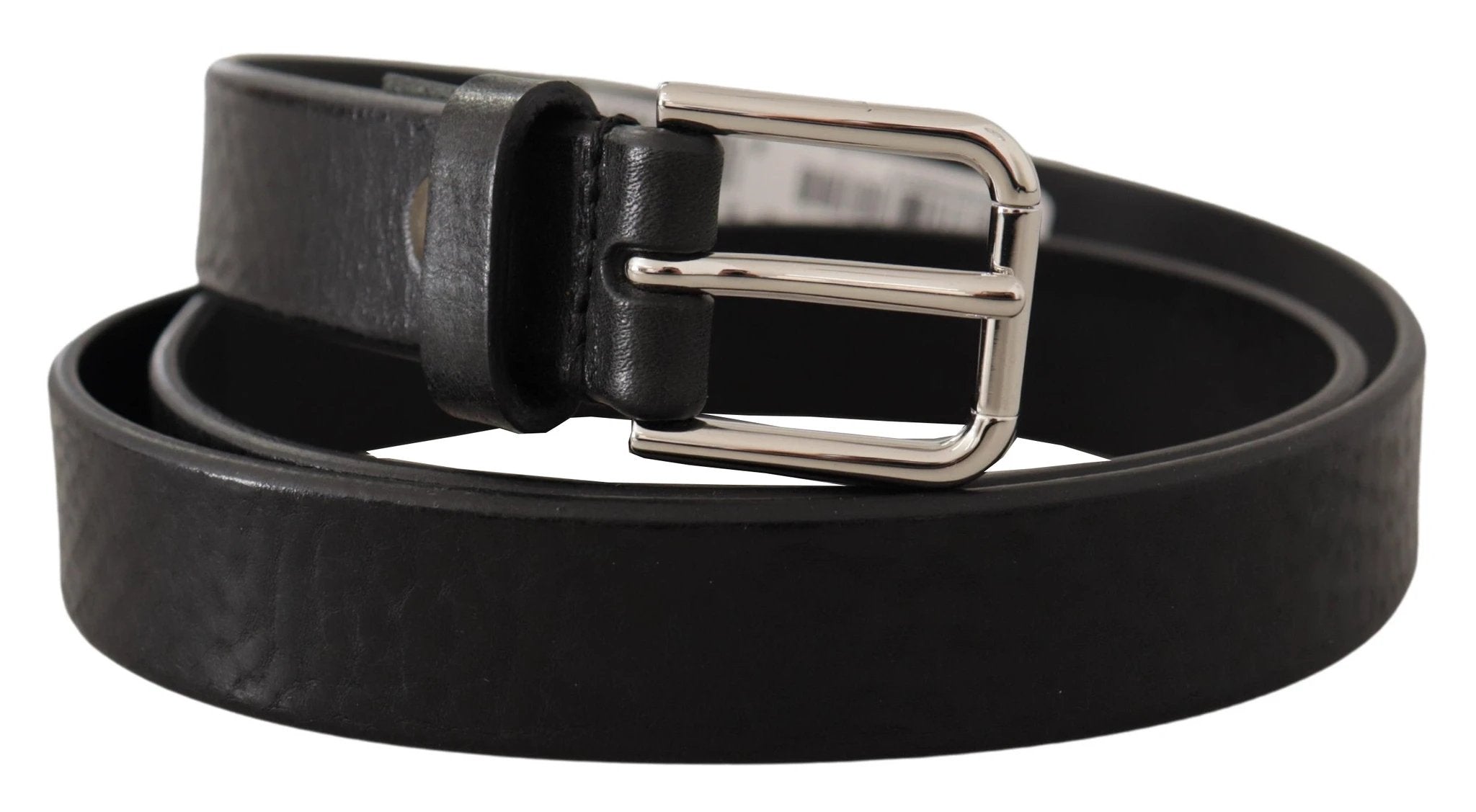 Dolce & Gabbana Black Calf Leather Silver Tone Logo Metal Buckle Belt by Dolce & Gabbana