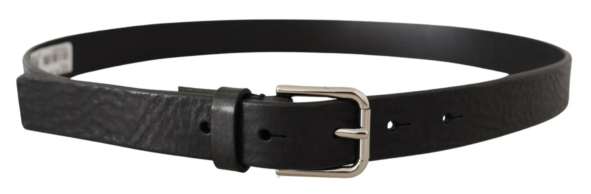 Dolce & Gabbana Black Calf Leather Silver Tone Logo Metal Buckle Belt by Dolce & Gabbana
