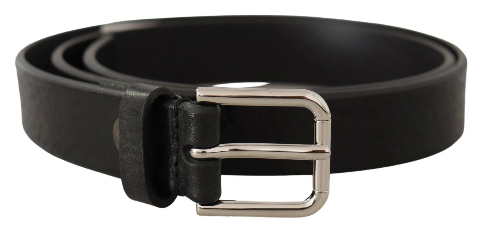 Dolce & Gabbana Black Calf Leather Silver Tone Logo Metal Buckle Belt by Dolce & Gabbana