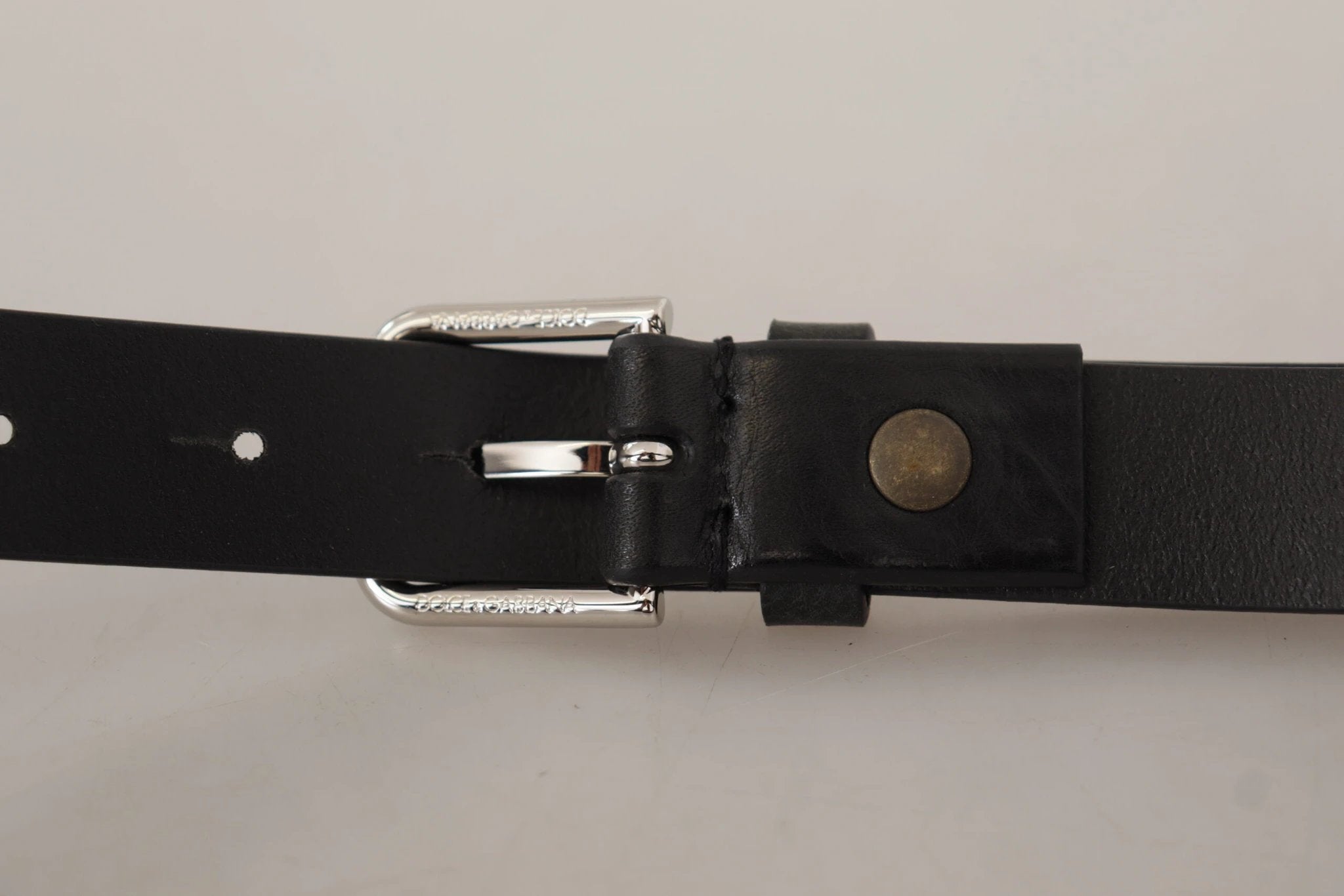 Dolce & Gabbana Black Calf Leather Silver Tone Logo Metal Buckle Belt by Dolce & Gabbana