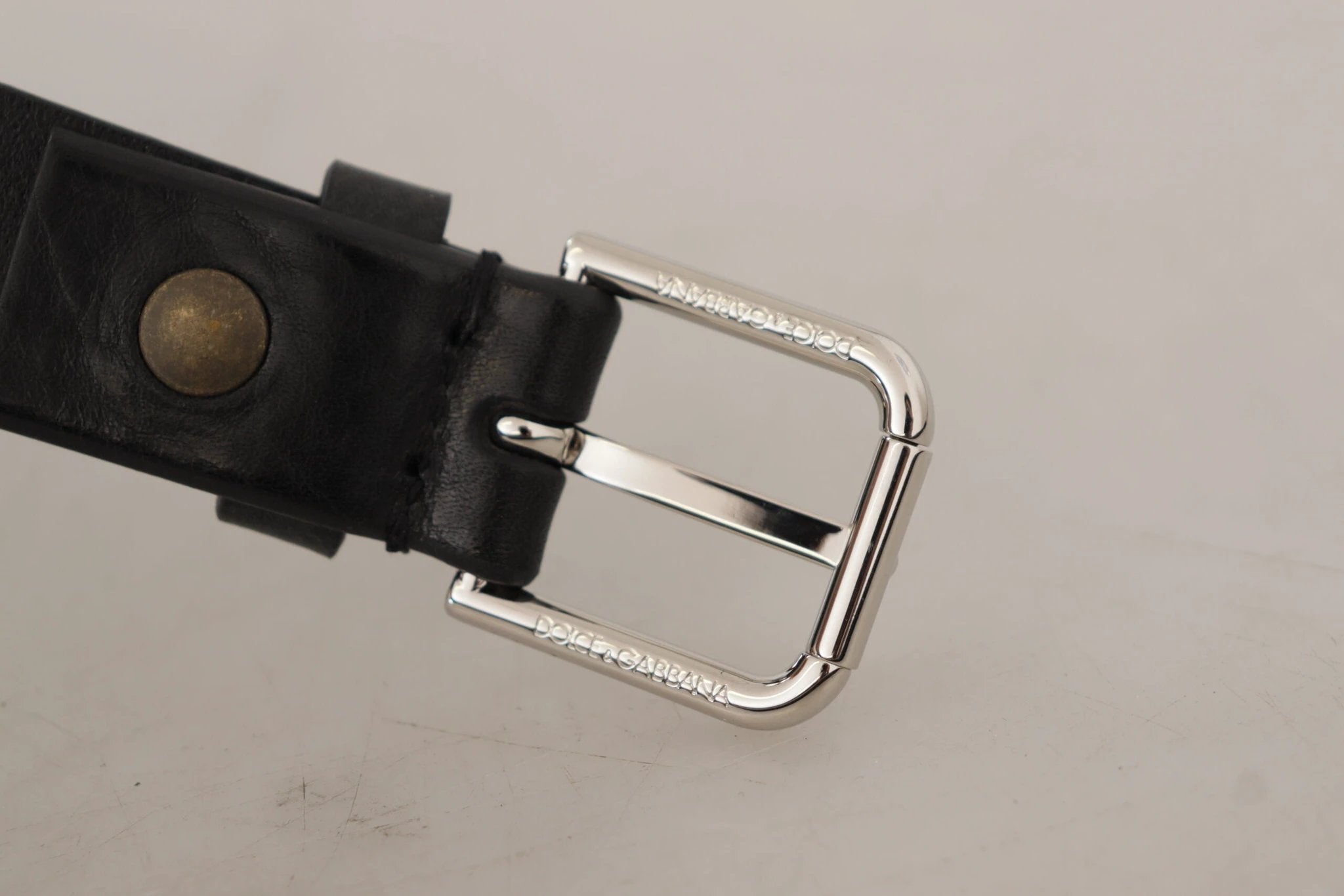 Dolce & Gabbana Black Calf Leather Silver Tone Logo Metal Buckle Belt by Dolce & Gabbana