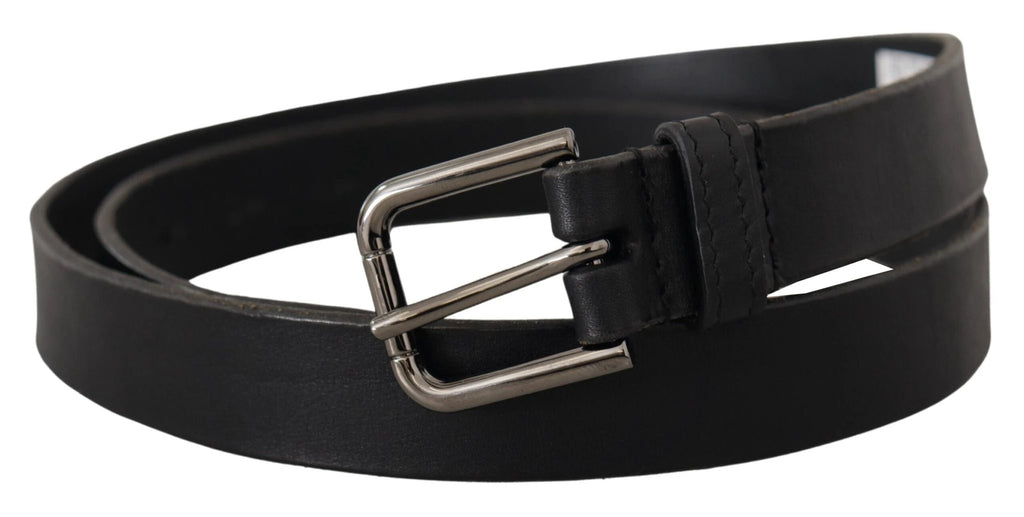 Dolce & Gabbana Black Calf Leather Logo Engraved Metal Buckle Belt by Dolce & Gabbana