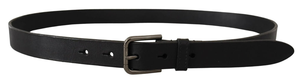 Dolce & Gabbana Black Calf Leather Logo Engraved Metal Buckle Belt by Dolce & Gabbana