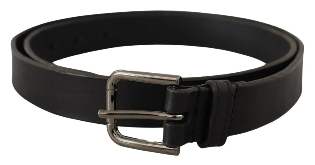 Dolce & Gabbana Black Calf Leather Logo Engraved Metal Buckle Belt by Dolce & Gabbana