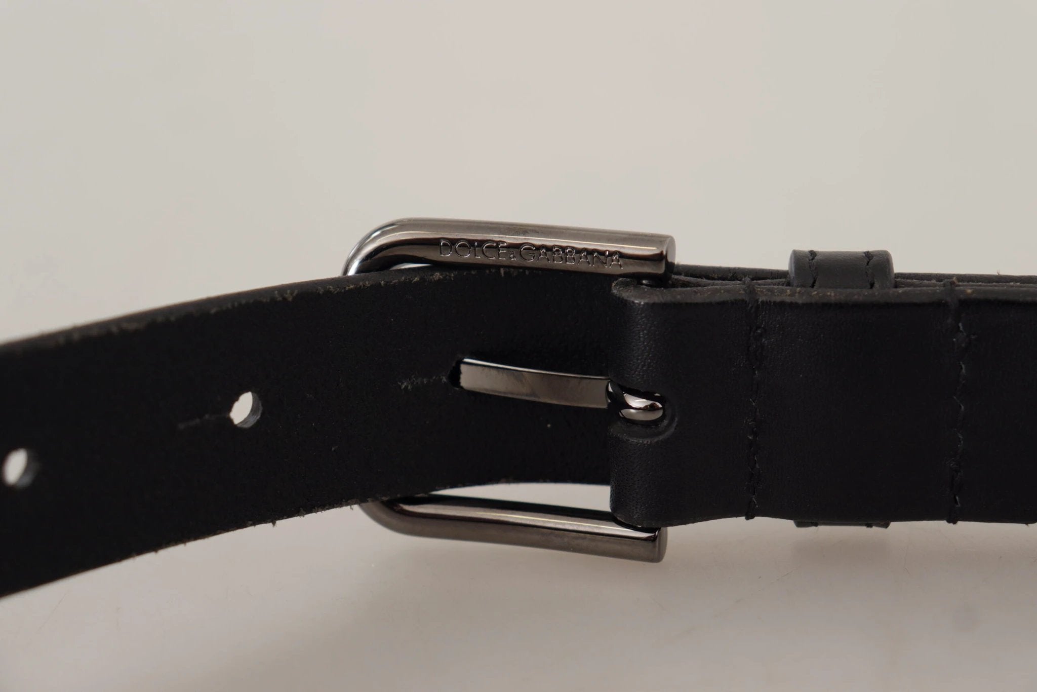 Dolce & Gabbana Black Calf Leather Logo Engraved Metal Buckle Belt by Dolce & Gabbana