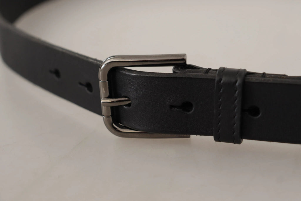 Dolce & Gabbana Black Calf Leather Logo Engraved Metal Buckle Belt by Dolce & Gabbana