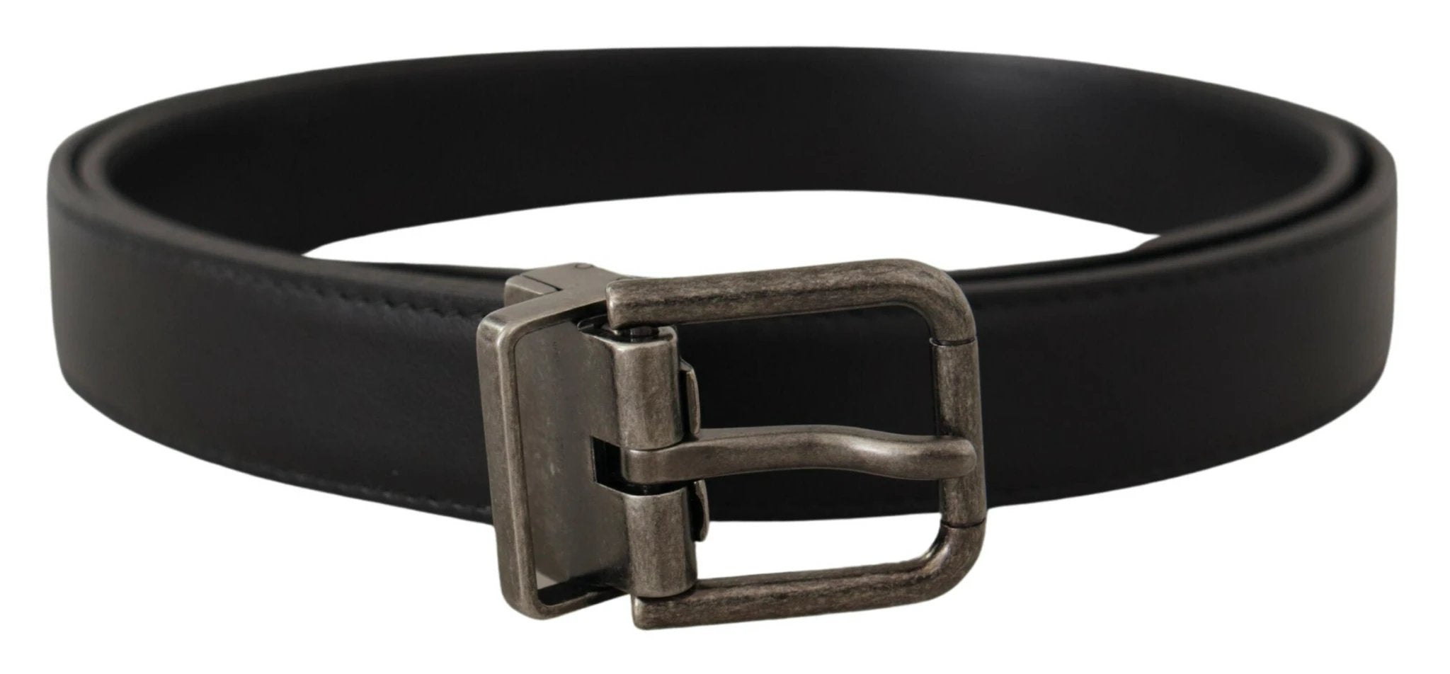 Dolce & Gabbana Black Plain Leather Vintage Logo Metal Buckle Belt by Dolce & Gabbana