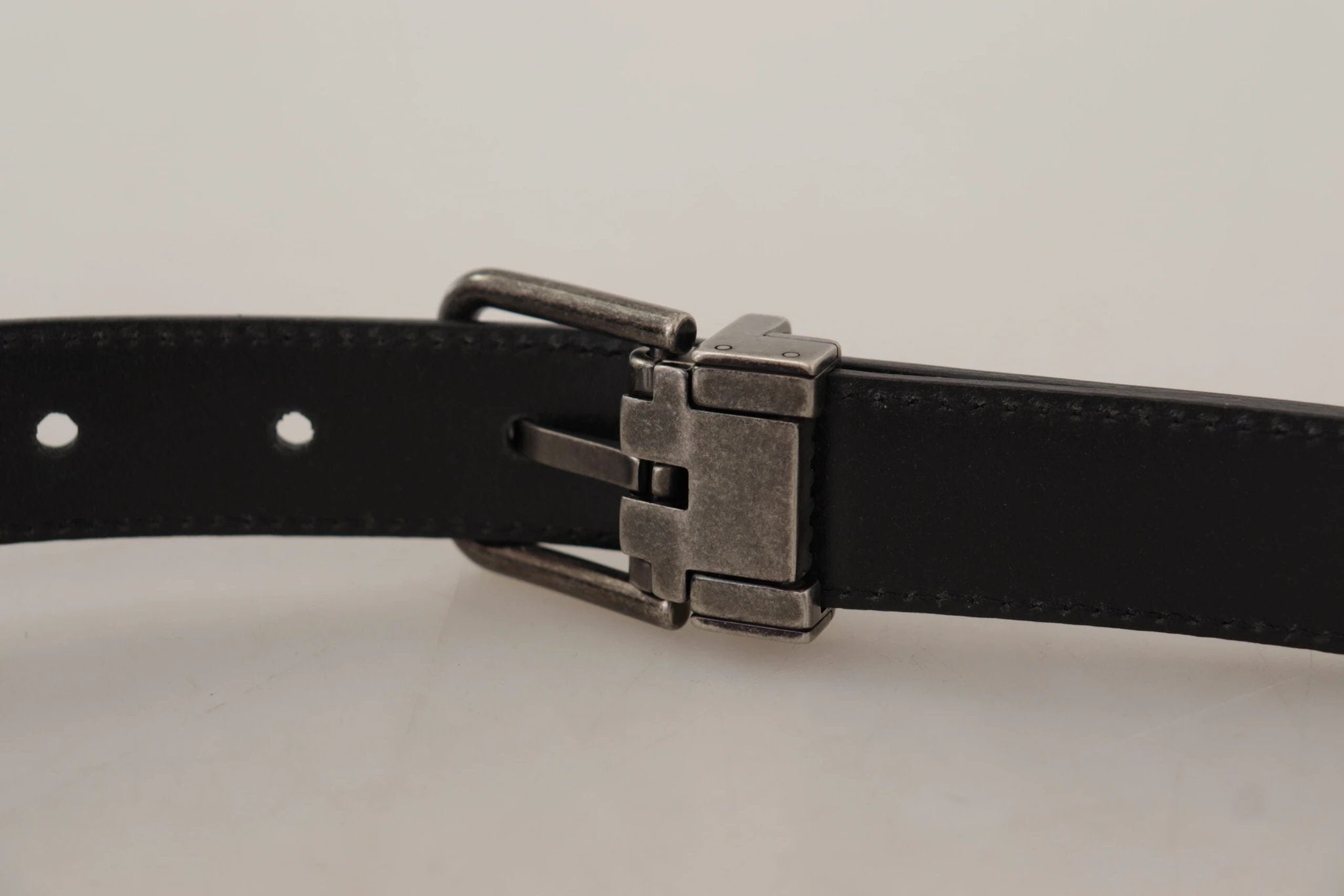 Dolce & Gabbana Black Plain Leather Vintage Logo Metal Buckle Belt by Dolce & Gabbana