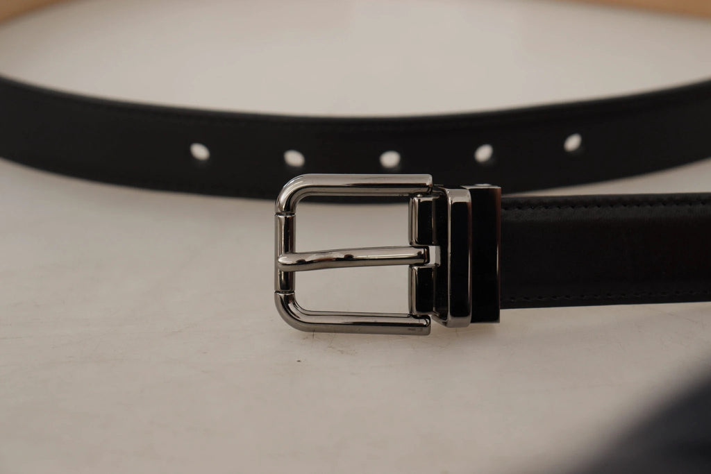 Dolce & Gabbana Black Calf Leather Logo Engraved Metal Buckle Belt by Dolce & Gabbana