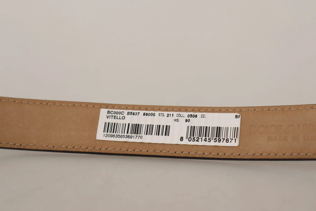 Dolce & Gabbana Black Calf Leather Logo Engraved Metal Buckle Belt by Dolce & Gabbana