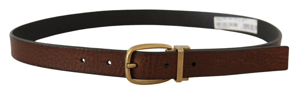 Dolce & Gabbana Brown Leather Classic Vintage Metal Buckle Belt by Dolce & Gabbana