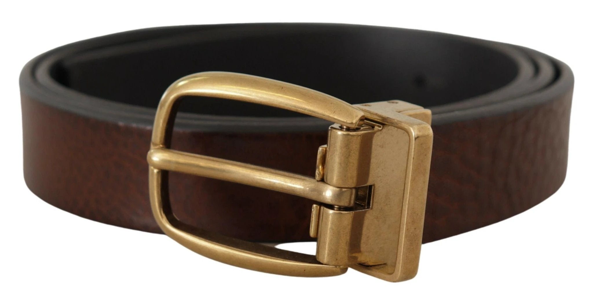 Dolce & Gabbana Brown Leather Classic Vintage Metal Buckle Belt by Dolce & Gabbana
