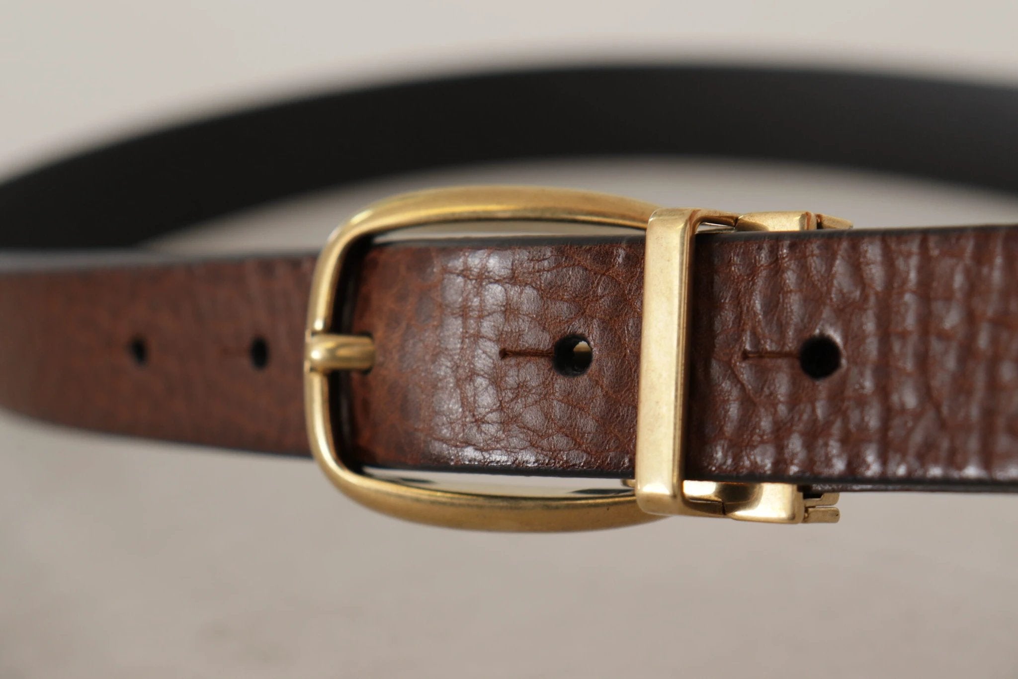 Dolce & Gabbana Brown Leather Classic Vintage Metal Buckle Belt by Dolce & Gabbana
