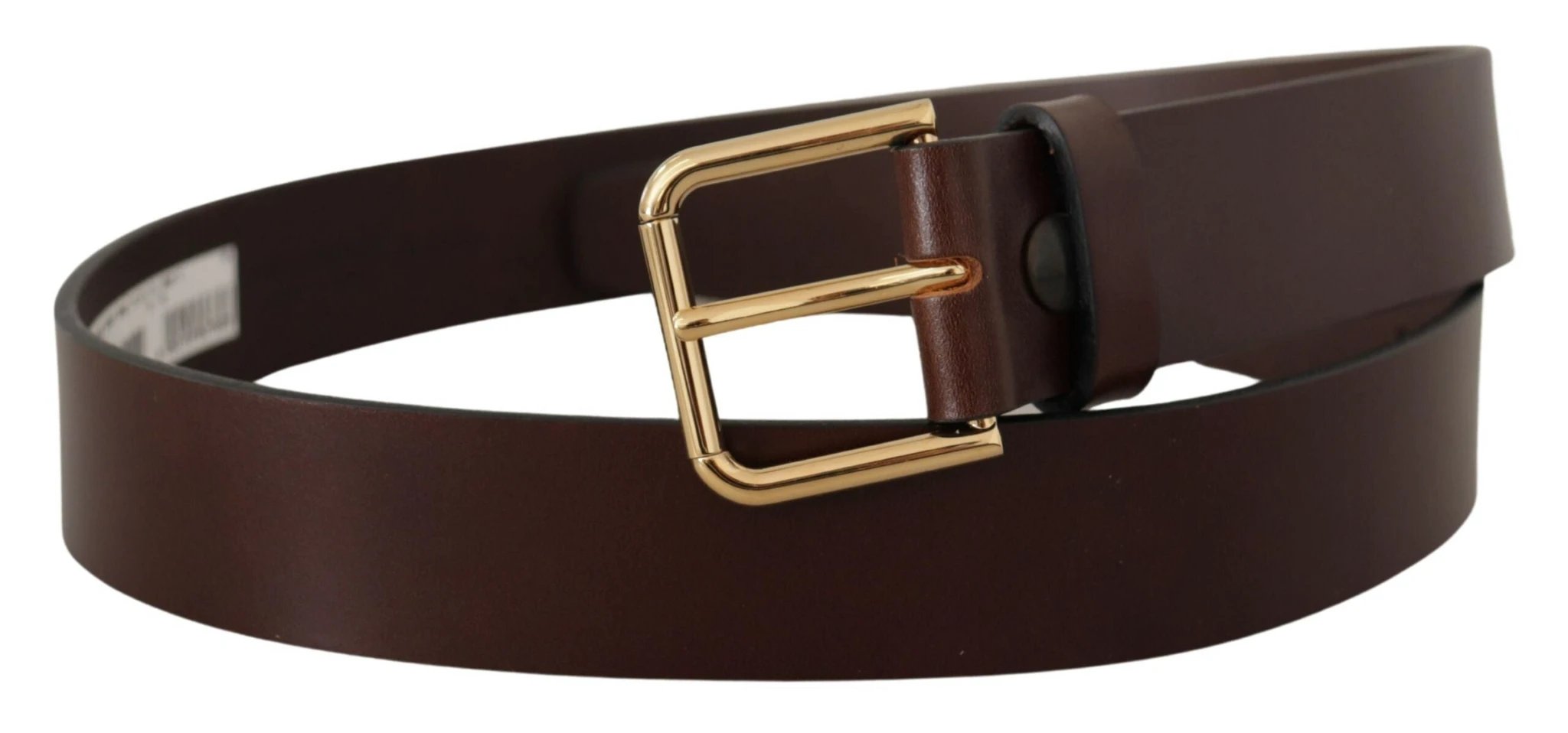 Dolce & Gabbana Brown Plain Calf Leather Gold Tone Buckle Belt by Dolce & Gabbana