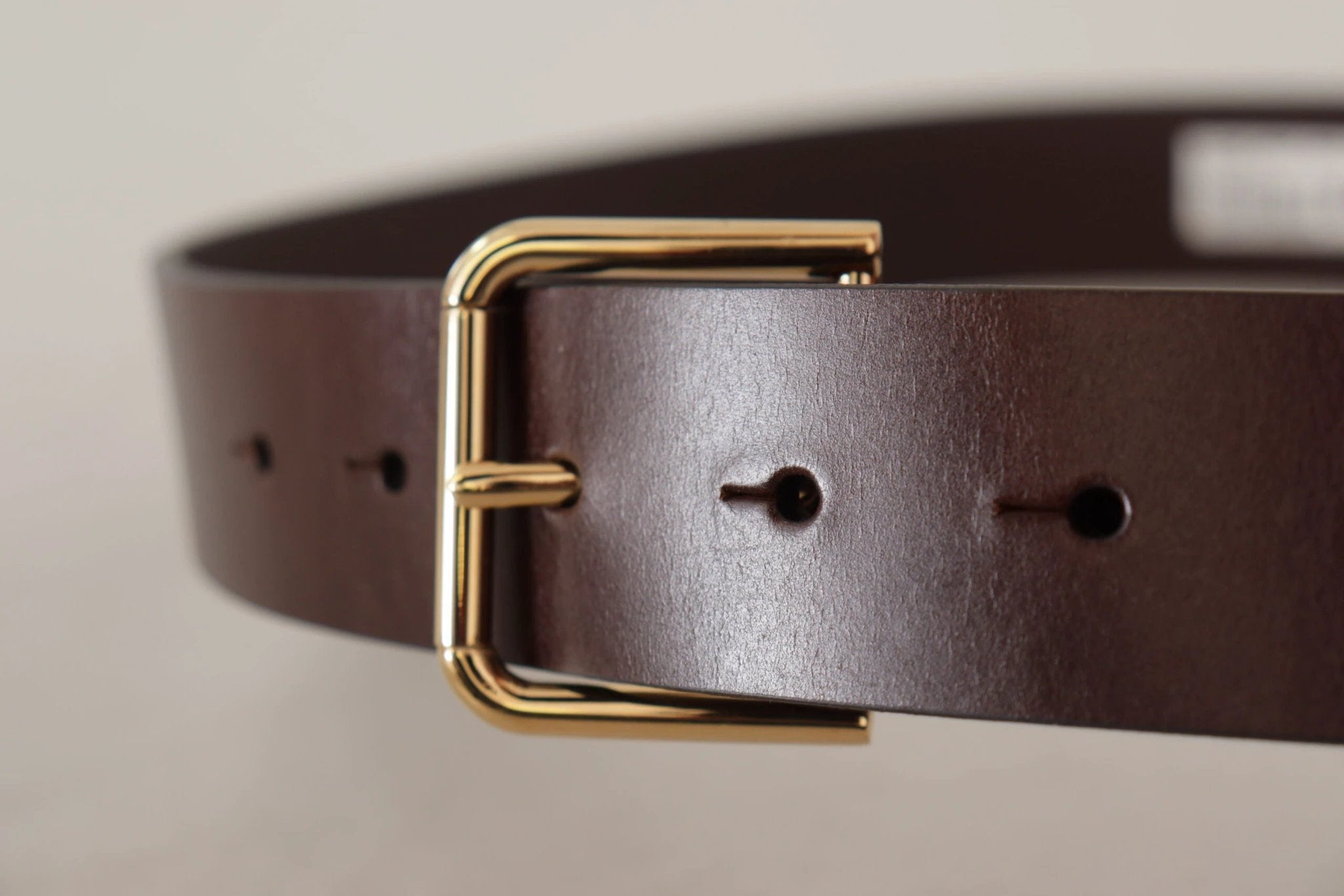 Dolce & Gabbana Brown Plain Calf Leather Gold Tone Buckle Belt by Dolce & Gabbana