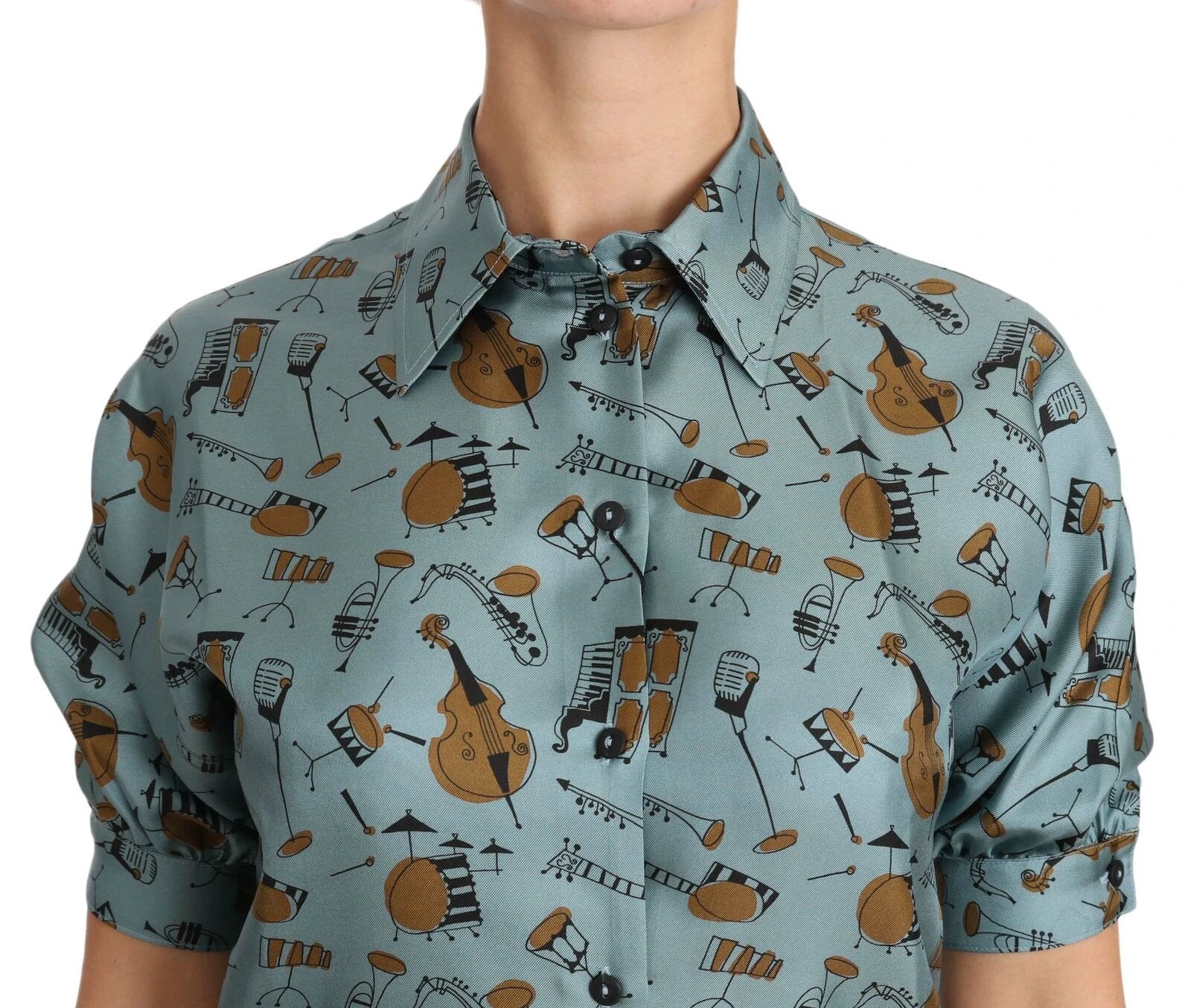 Dolce & Gabbana Multicolor Musical Instruments Silk Short sleeve Shirt by Dolce & Gabbana