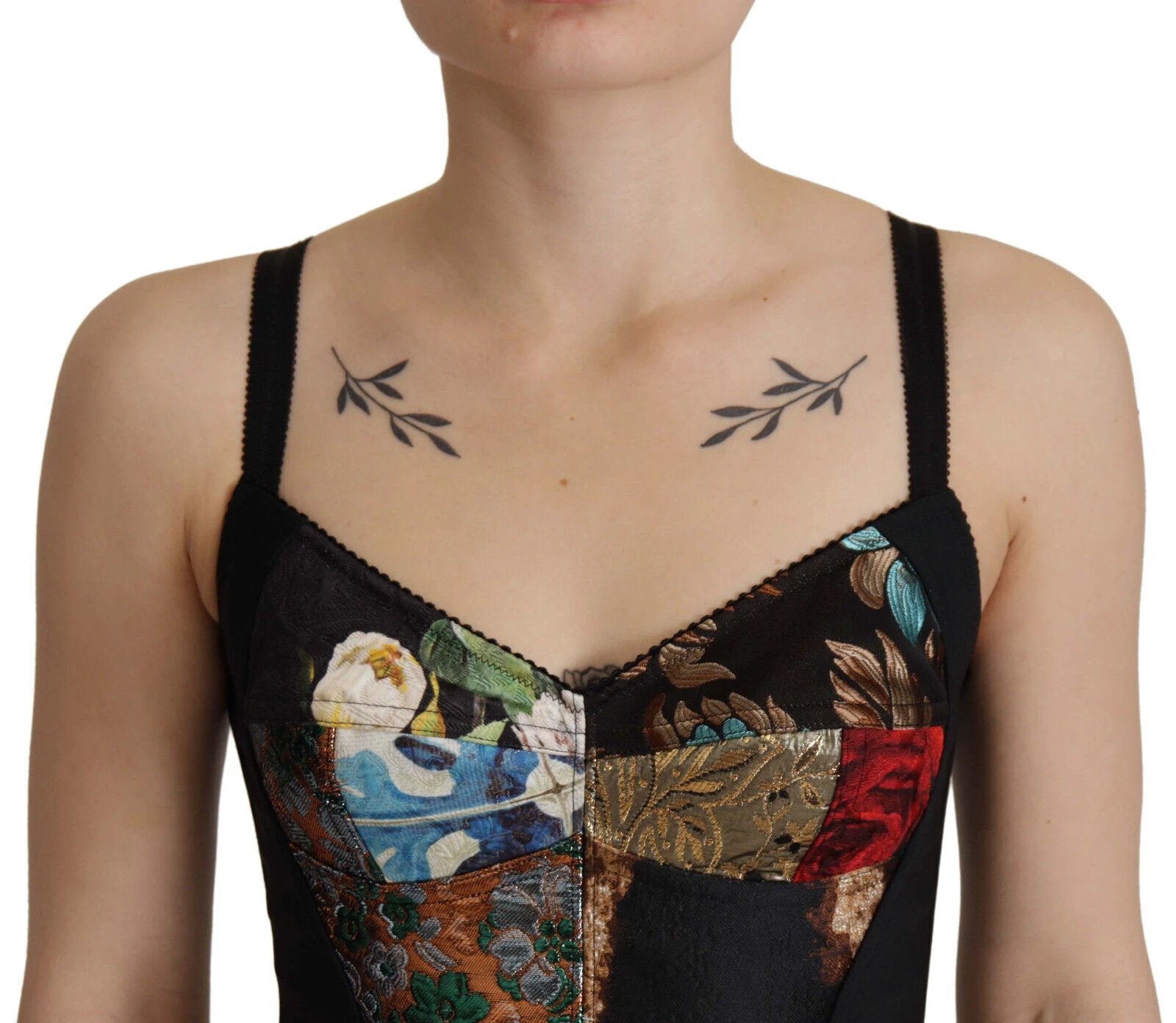Dolce & Gabbana Black Patchwork Sicily Blouse Corset Cropped Top by Dolce & Gabbana